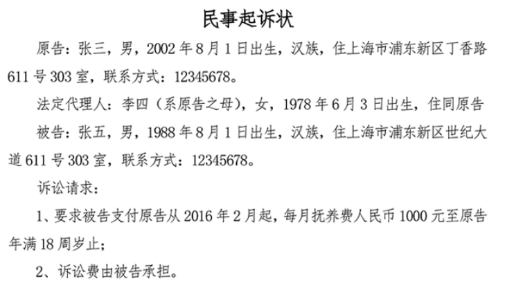 抚养费纠纷起诉状